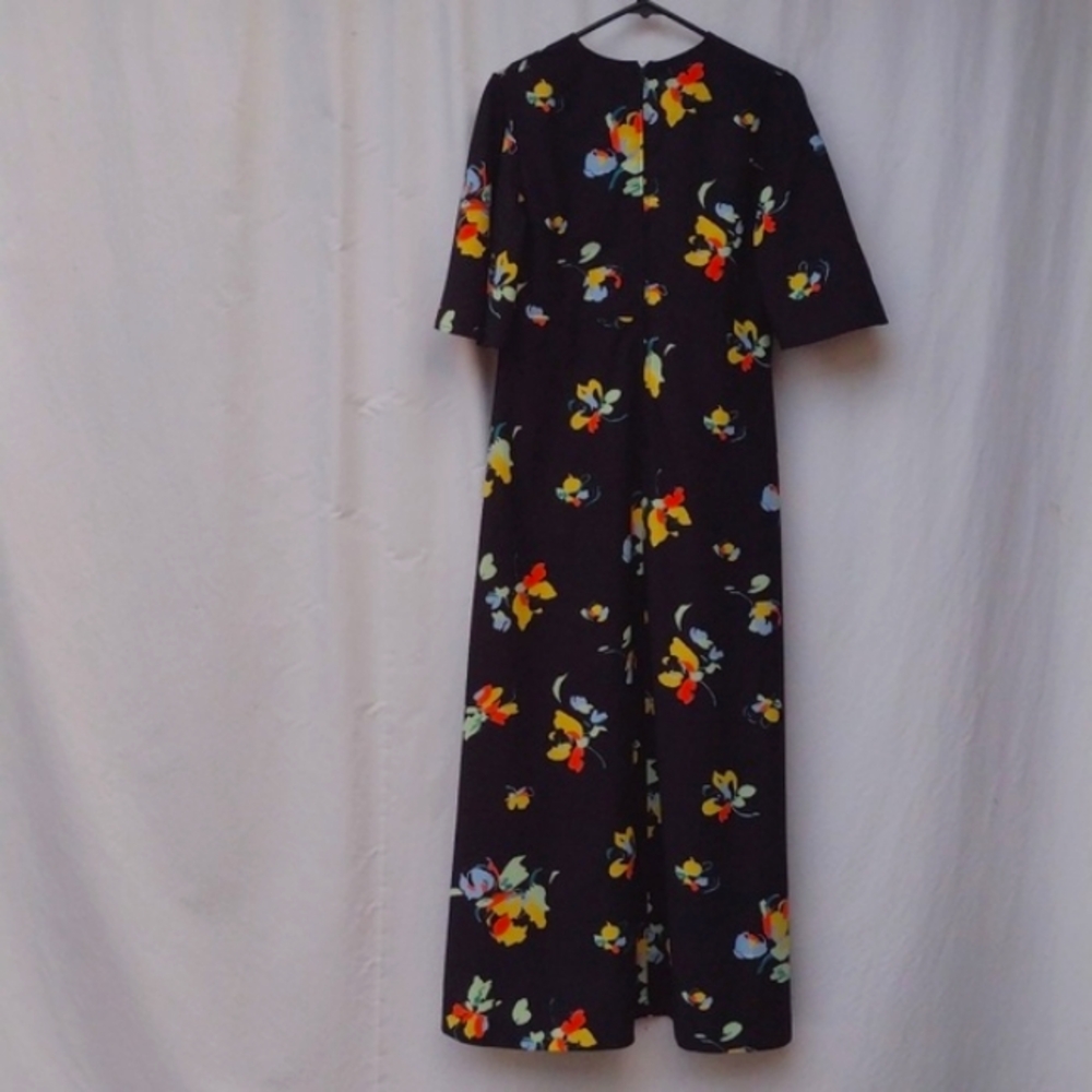 Vintage Mod Puritan Forever Young Black Floral Maxi Empire Dress L - Picture 2 of 9